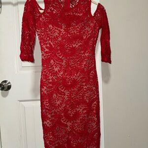 Bisou Bisou Red Lace Long Sleeve Dress